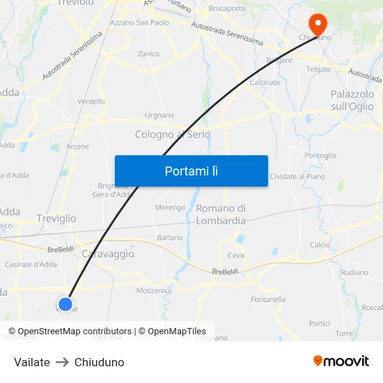 Vailate to Chiuduno map