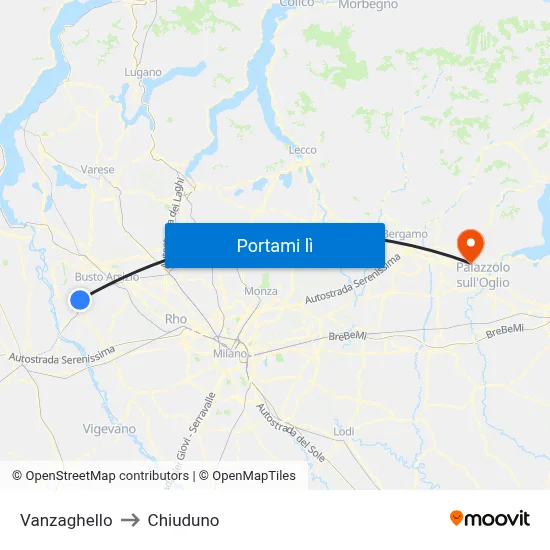Vanzaghello to Chiuduno map