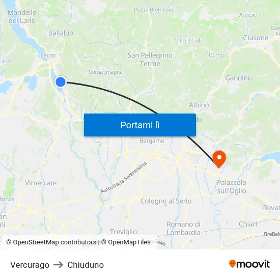 Vercurago to Chiuduno map