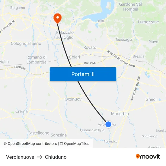 Verolanuova to Chiuduno map