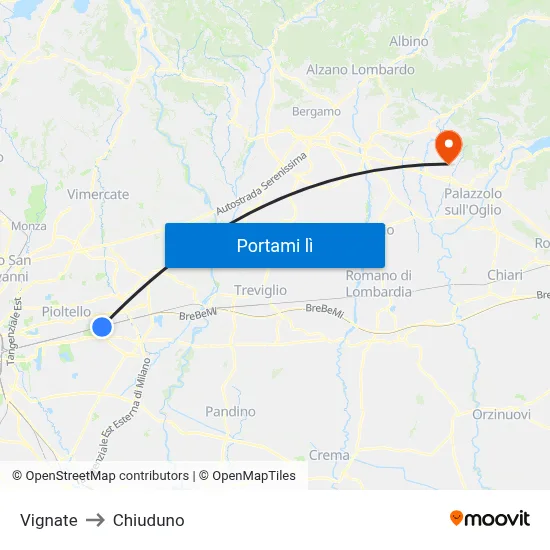 Vignate to Chiuduno map