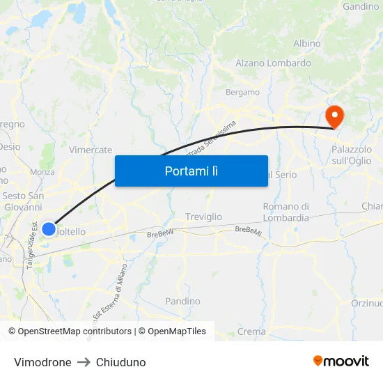 Vimodrone to Chiuduno map