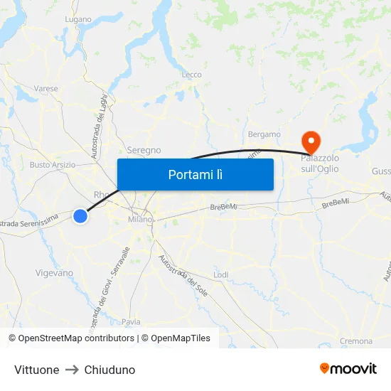Vittuone to Chiuduno map