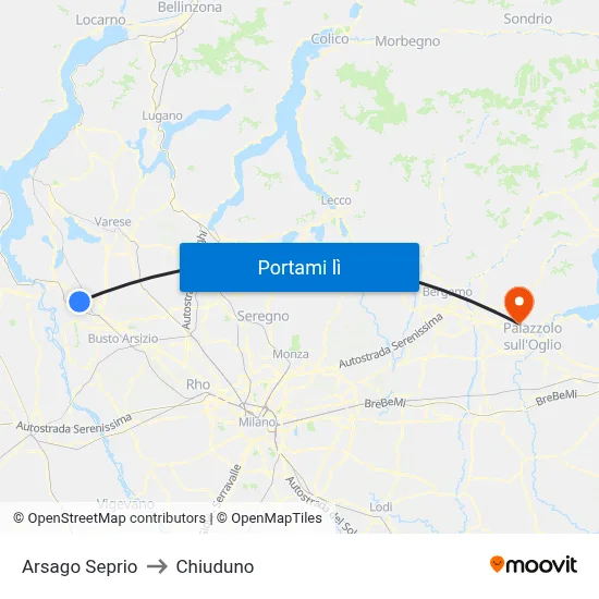 Arsago Seprio to Chiuduno map