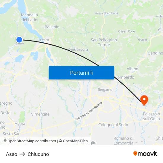 Asso to Chiuduno map