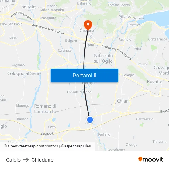 Calcio to Chiuduno map