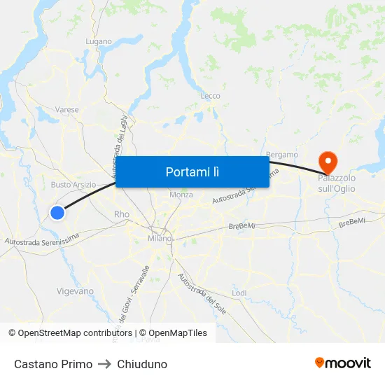 Castano Primo to Chiuduno map
