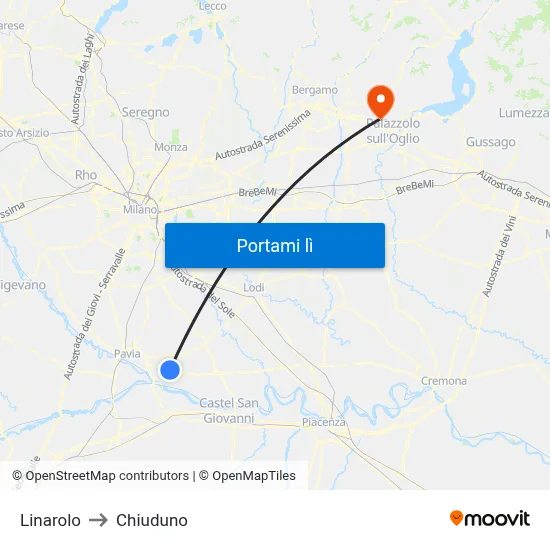 Linarolo to Chiuduno map
