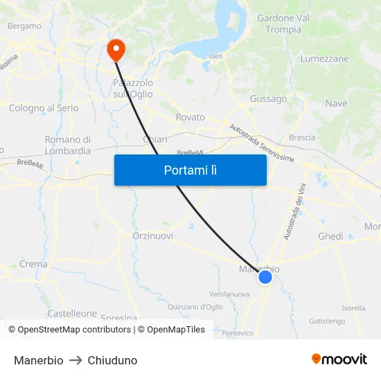 Manerbio to Chiuduno map