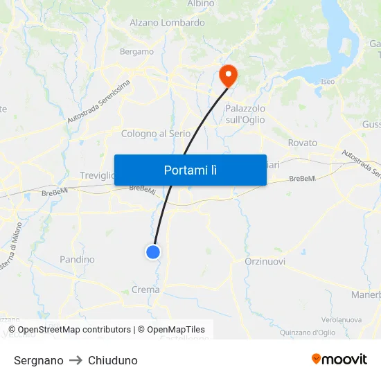 Sergnano to Chiuduno map
