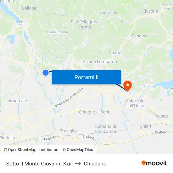 Sotto Il Monte Giovanni Xxiii to Chiuduno map