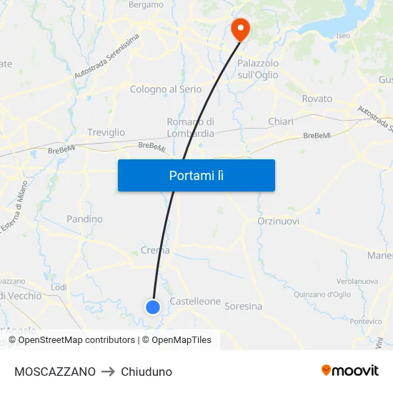 MOSCAZZANO to Chiuduno map