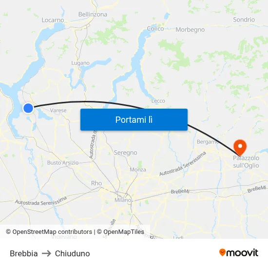 Brebbia to Chiuduno map