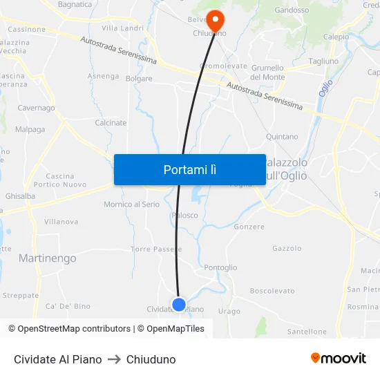 Cividate Al Piano to Chiuduno map