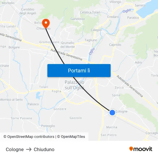 Cologne to Chiuduno map