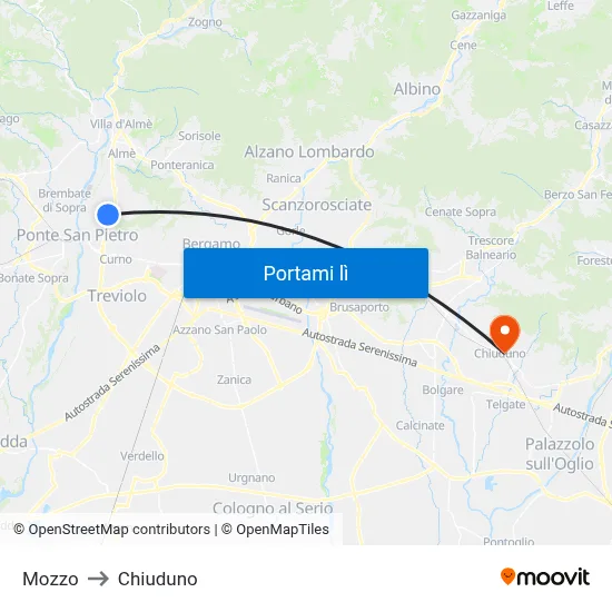 Mozzo to Chiuduno map