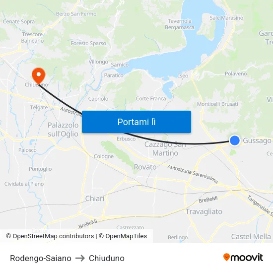 Rodengo-Saiano to Chiuduno map