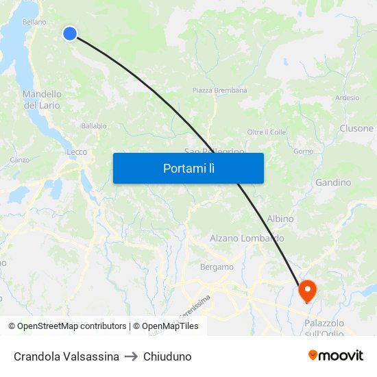 Crandola Valsassina to Chiuduno map