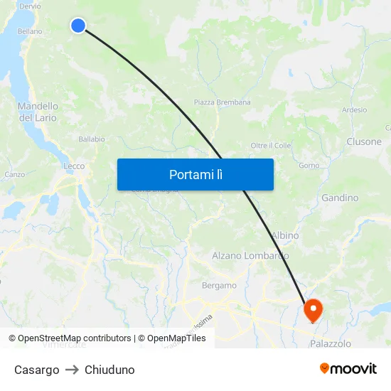 Casargo to Chiuduno map