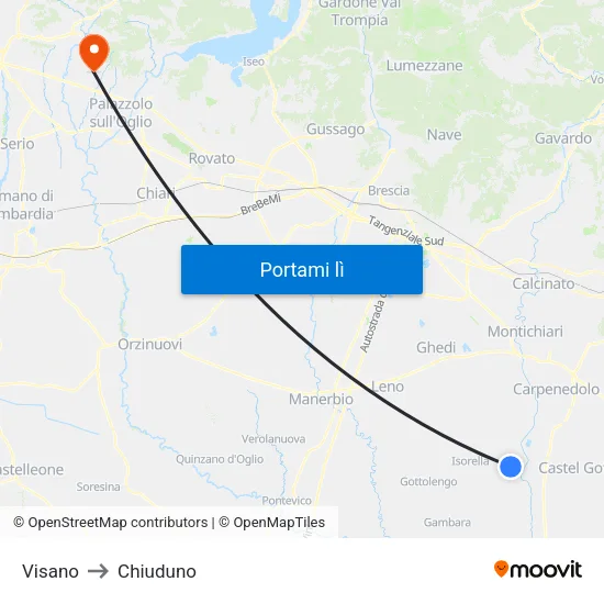 Visano to Chiuduno map
