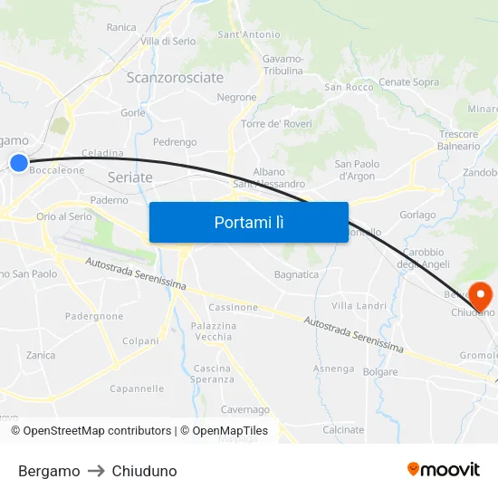 Bergamo to Chiuduno map