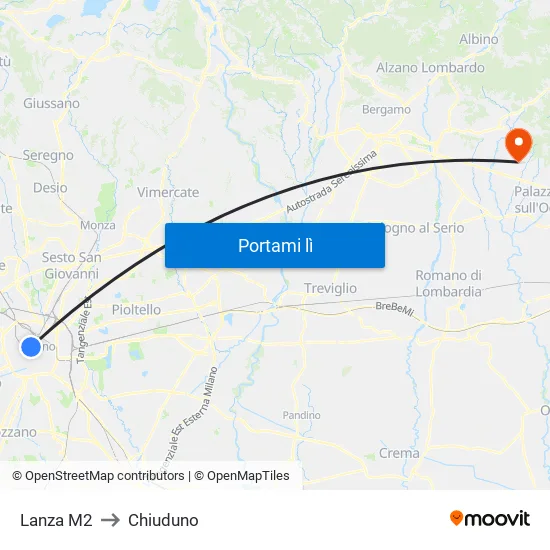 Lanza M2 to Chiuduno map