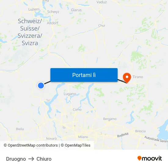 Druogno to Chiuro map