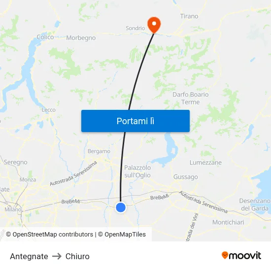Antegnate to Chiuro map