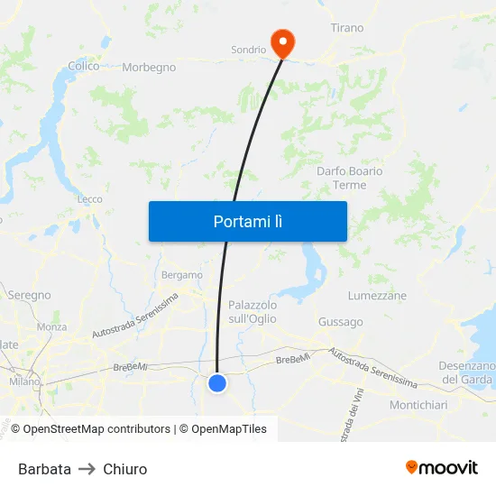 Barbata to Chiuro map