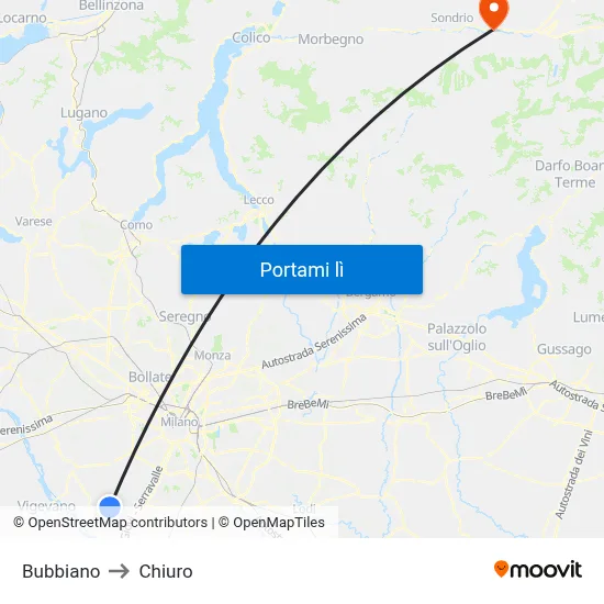 Bubbiano to Chiuro map