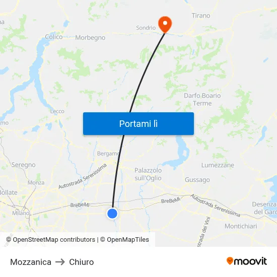 Mozzanica to Chiuro map