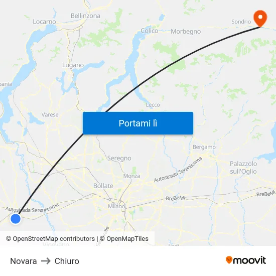 Novara to Chiuro map