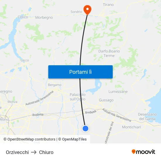 Orzivecchi to Chiuro map