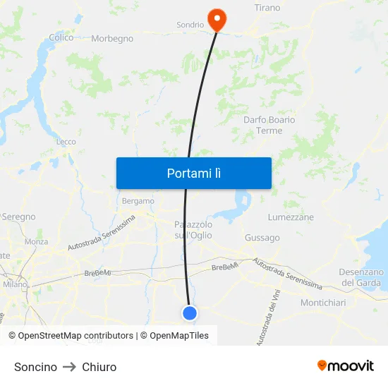 Soncino to Chiuro map