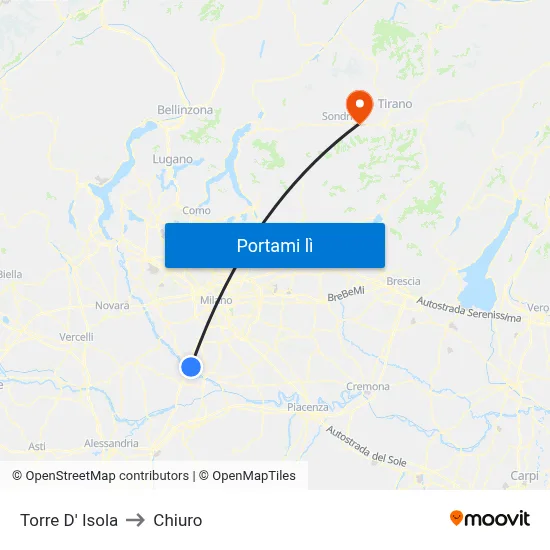Torre D' Isola to Chiuro map