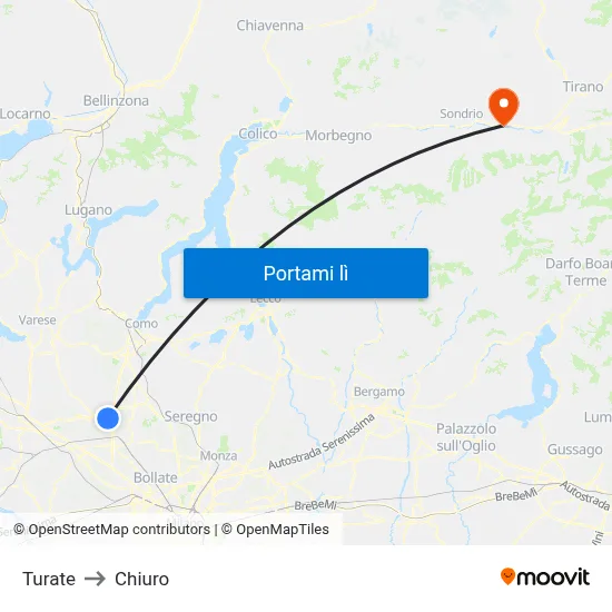 Turate to Chiuro map