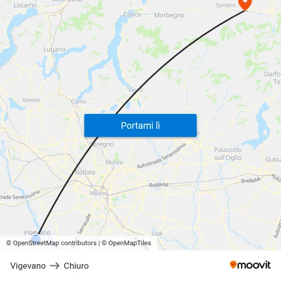 Vigevano to Chiuro map