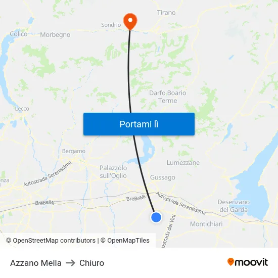 Azzano Mella to Chiuro map
