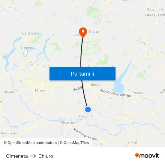 Olmeneta to Chiuro map