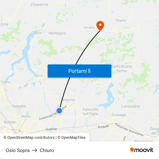 Osio Sopra to Chiuro map