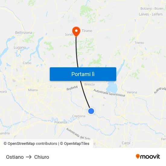 Ostiano to Chiuro map