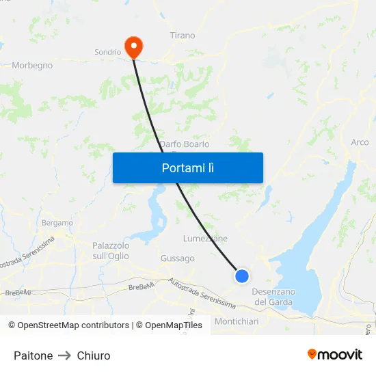 Paitone to Chiuro map