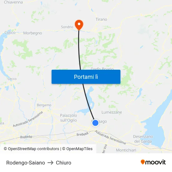 Rodengo-Saiano to Chiuro map
