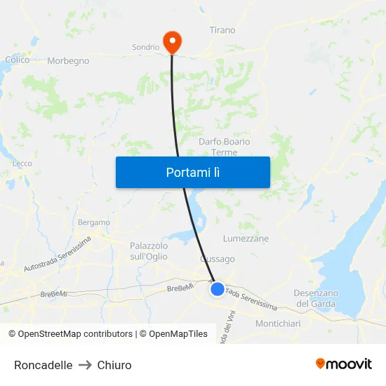 Roncadelle to Chiuro map