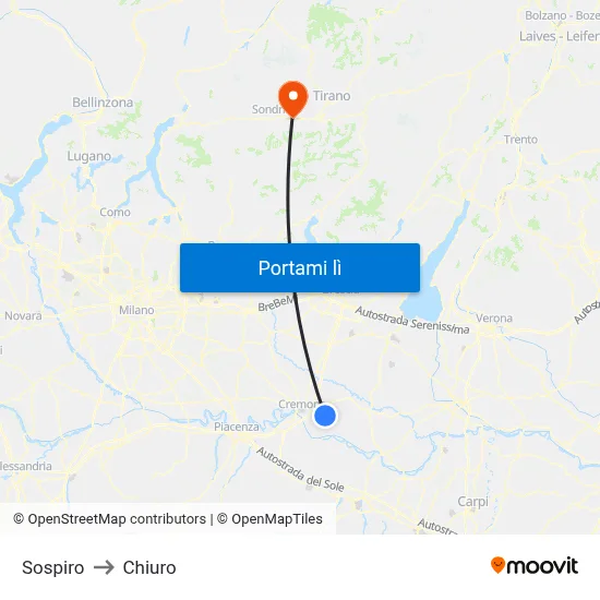 Sospiro to Chiuro map