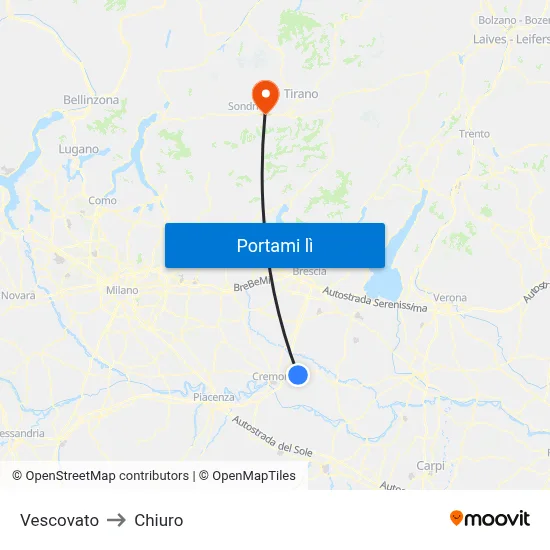 Vescovato to Chiuro map