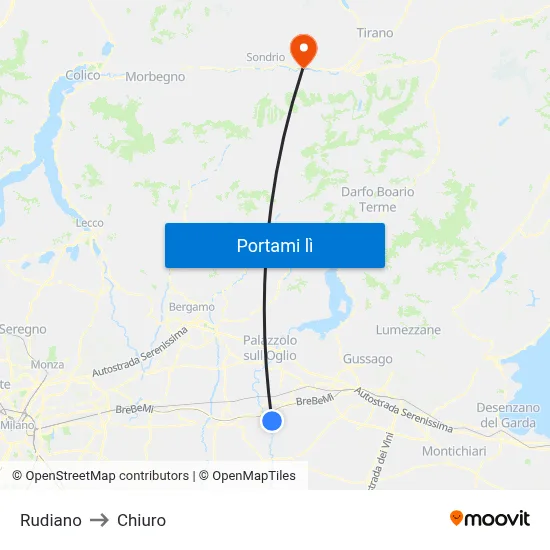 Rudiano to Chiuro map
