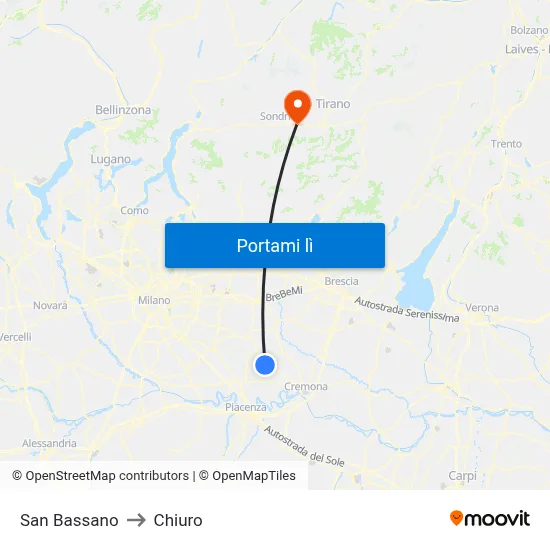 San Bassano to Chiuro map