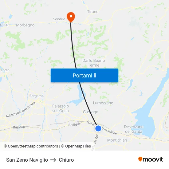 San Zeno Naviglio to Chiuro map