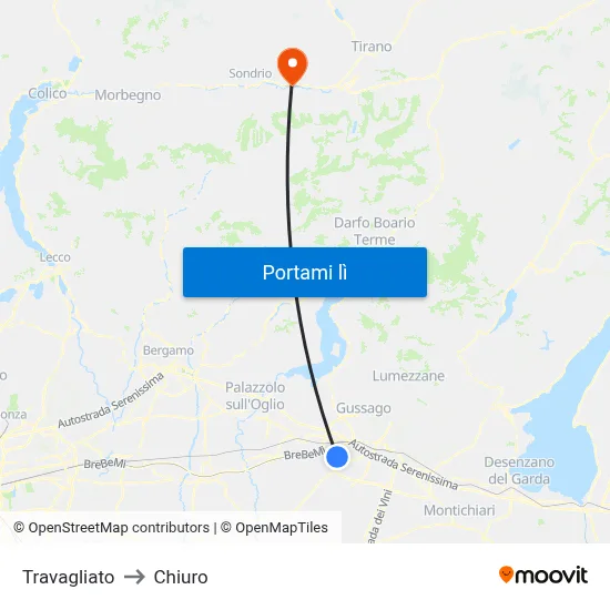 Travagliato to Chiuro map